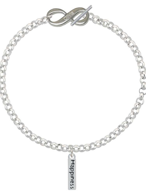 Silver Plated Happiness Rectangle - Custom Engraved Infinity Toggle Bracelet: Personalized Jewelry Gift - Names, Initials, Dates, Bible Verses