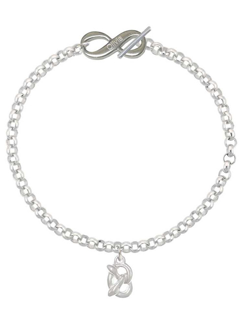 Silver Plated 3-D Pretzel - Custom Engraved Infinity Toggle Bracelet: Personalized Jewelry Gift - Names, Initials, Dates, Bible Verses