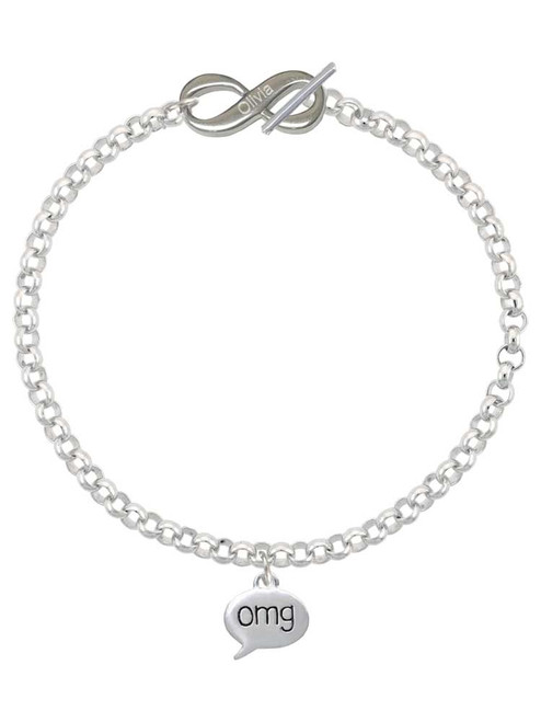 Silver Plated Text Chat - omg - Oh My God - Custom Engraved Infinity Toggle Bracelet: Personalized Jewelry Gift - Names, Initials, Dates, Bible Verses
