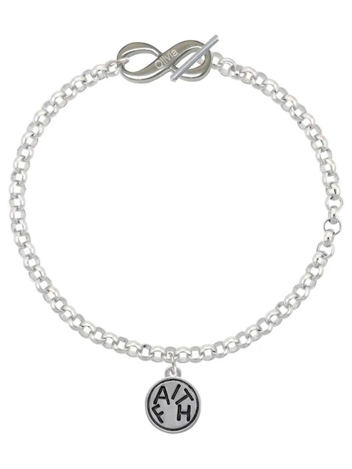 Silver Plated Faith in Circle - Custom Engraved Infinity Toggle Bracelet: Personalized Jewelry Gift - Names, Initials, Dates, Bible Verses