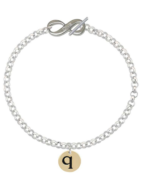 Gold-tone Disc 1/2'' Initial - q - Custom Engraved Infinity Toggle Bracelet: Personalized Jewelry Gift - Names, Initials, Dates, Bible Verses