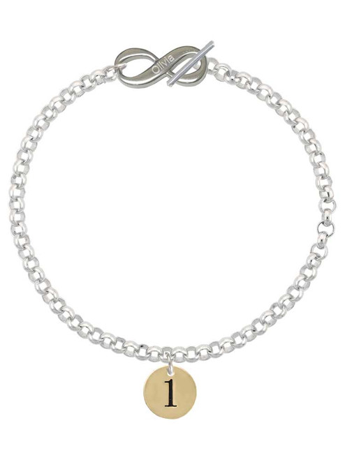Gold-tone Disc 1/2'' Number - 1 - Custom Engraved Infinity Toggle Bracelet: Personalized Jewelry Gift - Names, Initials, Dates, Bible Verses