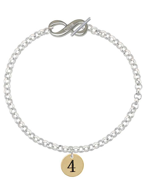 Gold-tone Disc 1/2'' Number - 4 - Custom Engraved Infinity Toggle Bracelet: Personalized Jewelry Gift - Names, Initials, Dates, Bible Verses