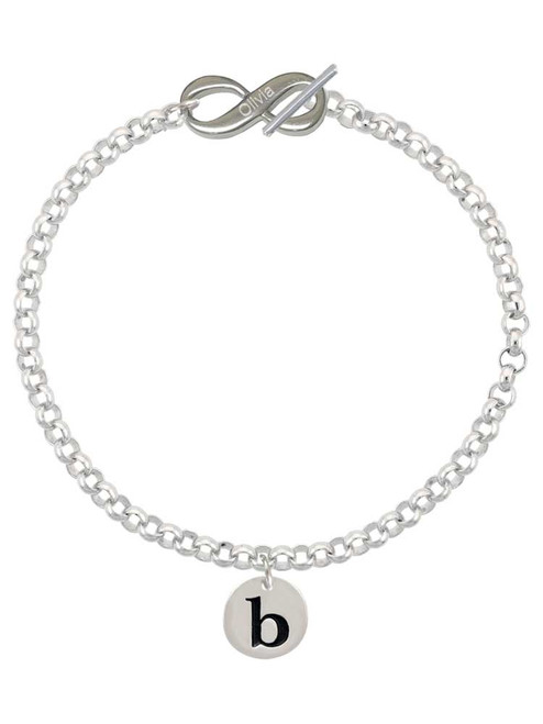 Silver Plated Disc Initial - b - Custom Engraved Infinity Toggle Bracelet: Personalized Jewelry Gift - Names, Initials, Dates, Bible Verses