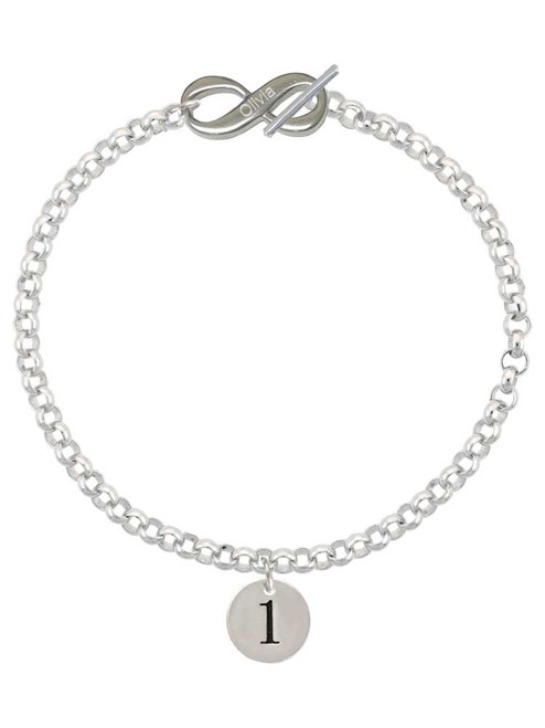 Silver Plated Disc Number - 1 - Custom Engraved Infinity Toggle Bracelet: Personalized Jewelry Gift - Names, Initials, Dates, Bible Verses