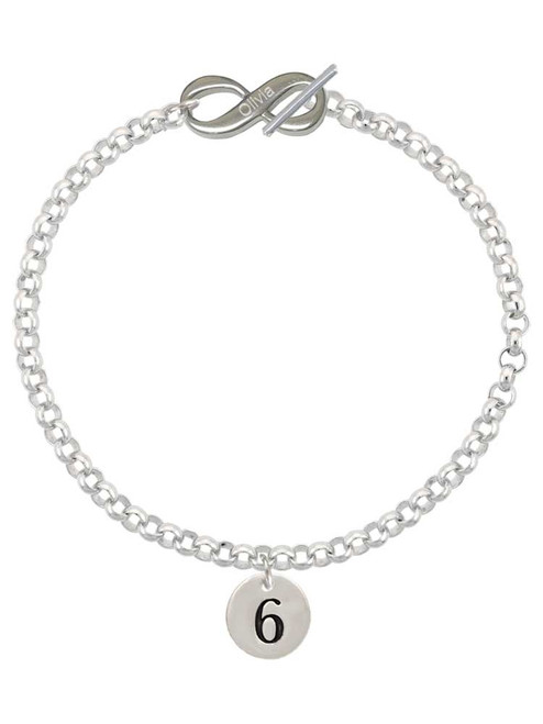 Silver Plated Disc Number - 6 - Custom Engraved Infinity Toggle Bracelet: Personalized Jewelry Gift - Names, Initials, Dates, Bible Verses