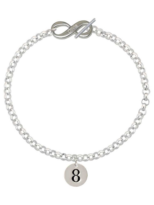 Silver Plated Disc Number - 8 - Custom Engraved Infinity Toggle Bracelet: Personalized Jewelry Gift - Names, Initials, Dates, Bible Verses