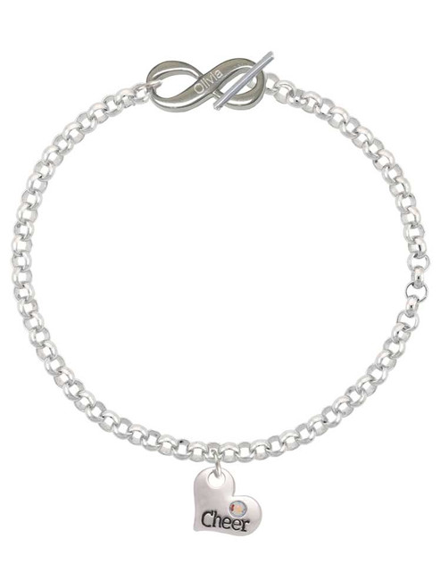 Silver Plated Cheer Heart with AB Crystal - Custom Engraved Infinity Toggle Bracelet: Personalized Jewelry Gift - Names, Initials, Dates, Bible Verses