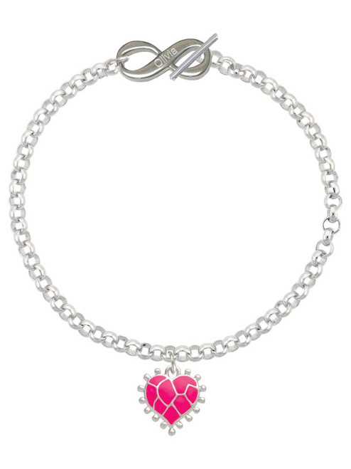 Silver Plated Hot Pink Giraffe Print Heart - Custom Engraved Infinity Toggle Bracelet: Personalized Jewelry Gift - Names, Initials, Dates, Bible Verses