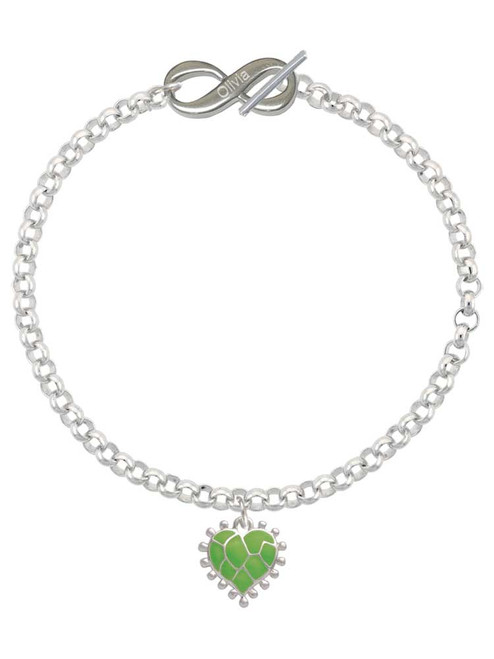 Silver Plated Lime Green Giraffe Print Heart - Custom Engraved Infinity Toggle Bracelet: Personalized Jewelry Gift - Names, Initials, Dates, Bible Verses