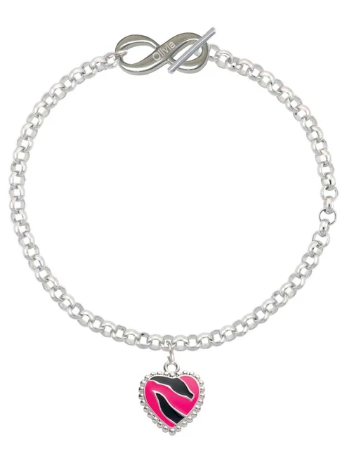 Silver Plated Hot Pink Zebra Print Heart - Custom Engraved Infinity Toggle Bracelet: Personalized Jewelry Gift - Names, Initials, Dates, Bible Verses