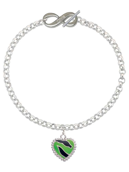 Silver Plated Lime Green Zebra Print Heart - Custom Engraved Infinity Toggle Bracelet: Personalized Jewelry Gift - Names, Initials, Dates, Bible Verses