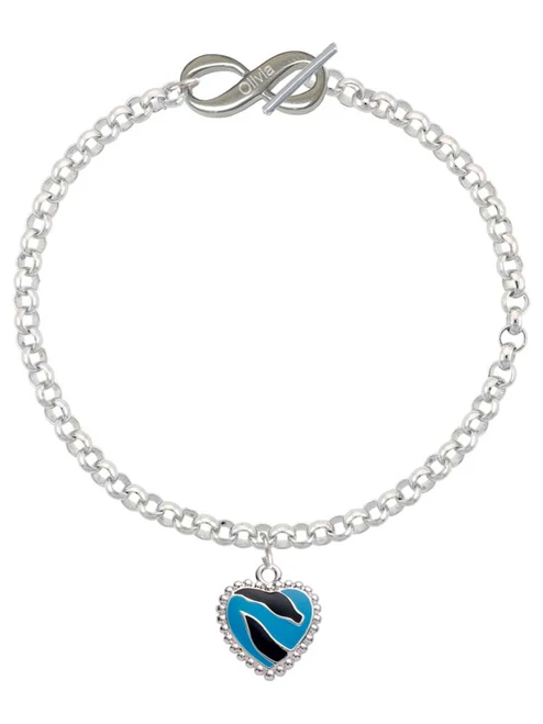 Silver Plated Hot Blue Zebra Print Heart - Custom Engraved Infinity Toggle Bracelet: Personalized Jewelry Gift - Names, Initials, Dates, Bible Verses