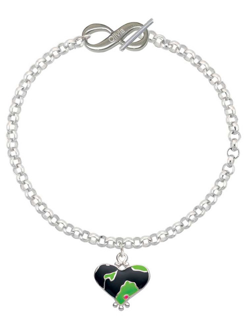 Silver Plated Lime Green Large Cheetah Print Heart - Custom Engraved Infinity Toggle Bracelet: Personalized Jewelry Gift - Names, Initials, Dates, Bible Verses