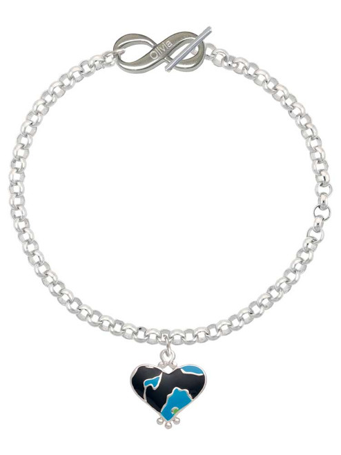 Silver Plated Hot Blue Large Cheetah Print Heart - Custom Engraved Infinity Toggle Bracelet: Personalized Jewelry Gift - Names, Initials, Dates, Bible Verses
