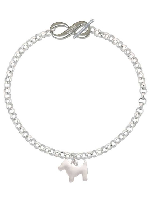 Silver Plated Flat Scottie Dog - Custom Engraved Infinity Toggle Bracelet: Personalized Jewelry Gift - Names, Initials, Dates, Bible Verses