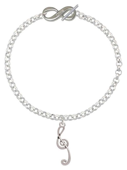 Silver Plated Long Curly Clef - Custom Engraved Infinity Toggle Bracelet: Personalized Jewelry Gift - Names, Initials, Dates, Bible Verses
