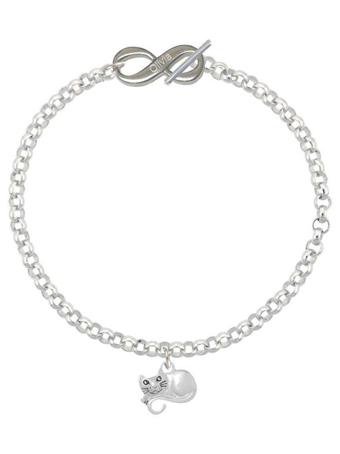 Curled Up Cat - Custom Engraved Infinity Toggle Bracelet: Personalized Jewelry Gift - Names, Initials, Dates, Bible Verses