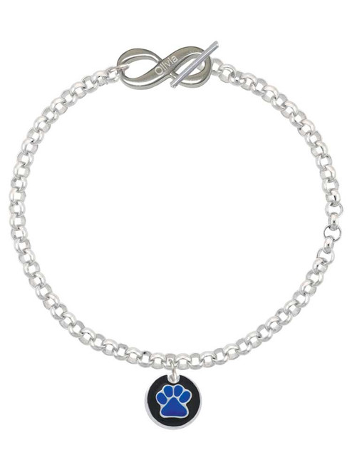 Silver Plated Navy Blue Paw on Black Disc - Custom Engraved Infinity Toggle Bracelet: Personalized Jewelry Gift - Names, Initials, Dates, Bible Verses