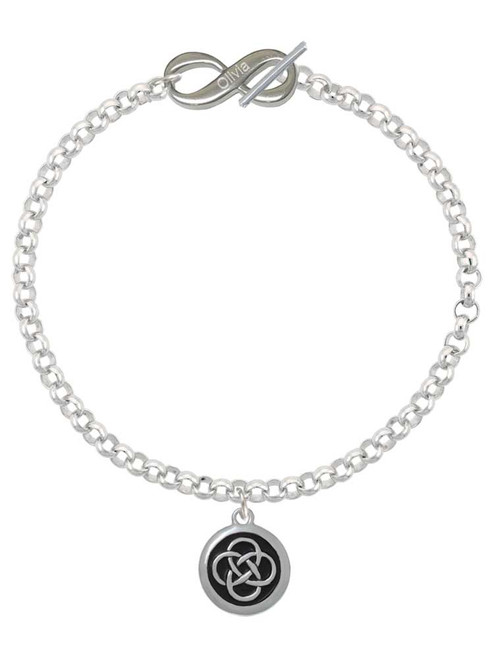 Silver Plated Celtic Knot in Black Circle - Custom Engraved Infinity Toggle Bracelet: Personalized Jewelry Gift - Names, Initials, Dates, Bible Verses
