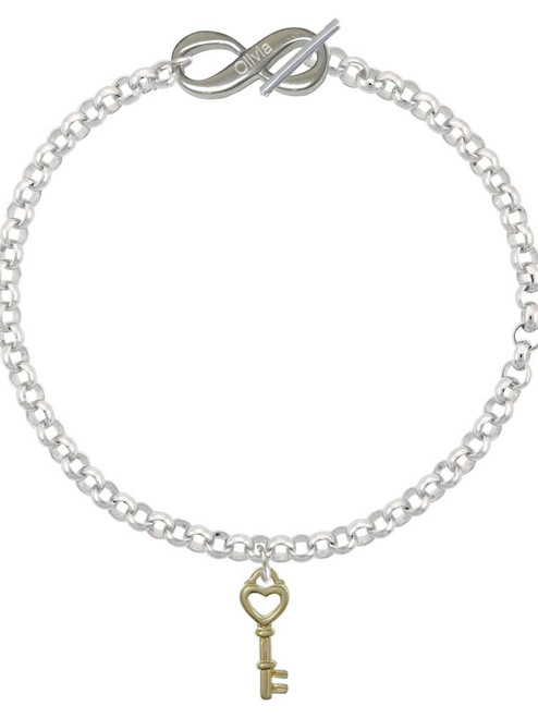 Gold-tone Open Heart Key - Custom Engraved Infinity Toggle Bracelet: Personalized Jewelry Gift - Names, Initials, Dates, Bible Verses