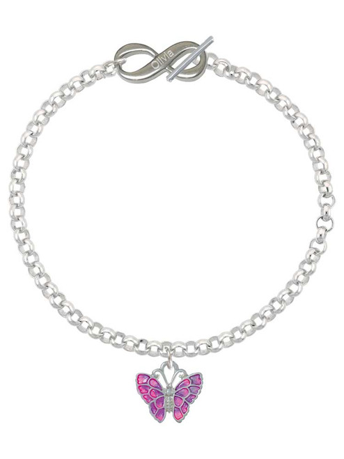 Silver Plated Hot Pink & Purple Butterfly - Custom Engraved Infinity Toggle Bracelet: Personalized Jewelry Gift - Names, Initials, Dates, Bible Verses