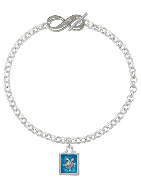 Silver Plated Sea Turtle in Shadow Box - Custom Engraved Infinity Toggle Bracelet: Personalized Jewelry Gift - Names, Initials, Dates, Bible Verses