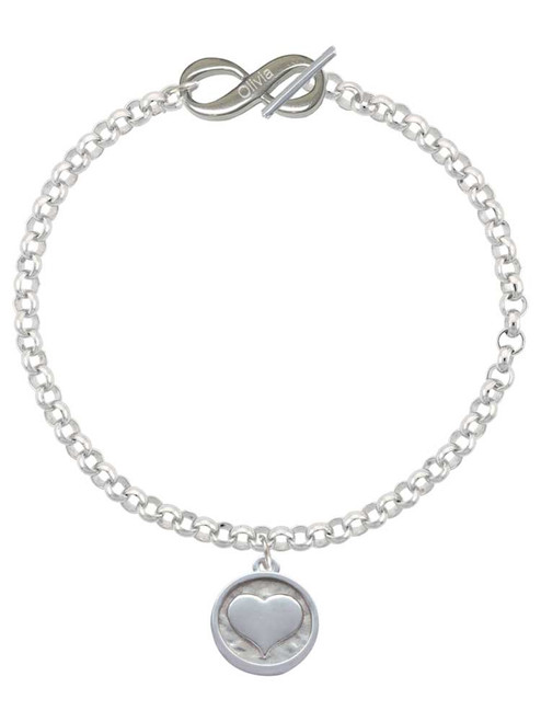 Silver Plated Smooth Heart - Round Seal - Custom Engraved Infinity Toggle Bracelet: Personalized Jewelry Gift - Names, Initials, Dates, Bible Verses