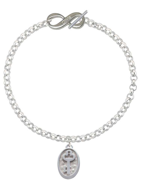 Silver Plated Key - Oval Seal - Custom Engraved Infinity Toggle Bracelet: Personalized Jewelry Gift - Names, Initials, Dates, Bible Verses