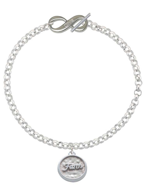 Silver Plated Faith - Round Seal - Custom Engraved Infinity Toggle Bracelet: Personalized Jewelry Gift - Names, Initials, Dates, Bible Verses