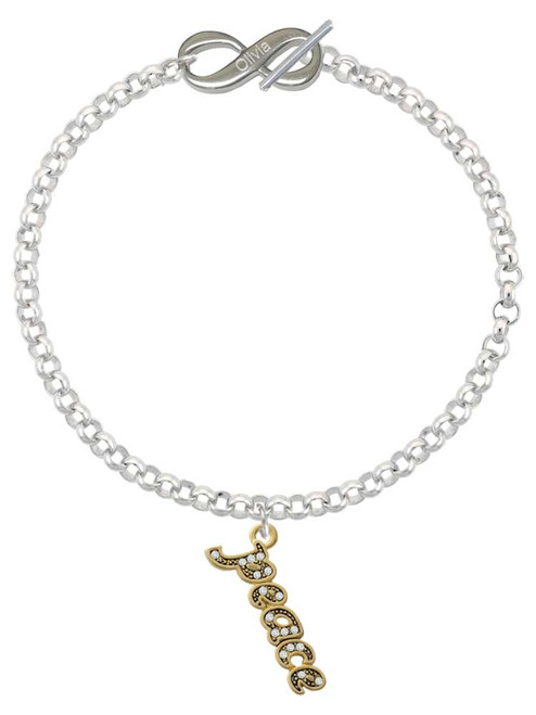Gold-tone Crystal Script ''Peace'' - Custom Engraved Infinity Toggle Bracelet: Personalized Jewelry Gift - Names, Initials, Dates, Bible Verses