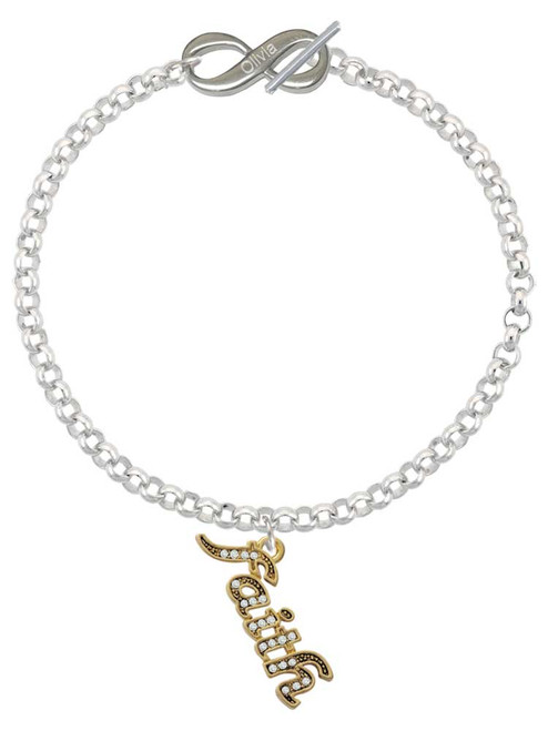 Gold-tone Crystal Script ''Faith'' - Custom Engraved Infinity Toggle Bracelet: Personalized Jewelry Gift - Names, Initials, Dates, Bible Verses