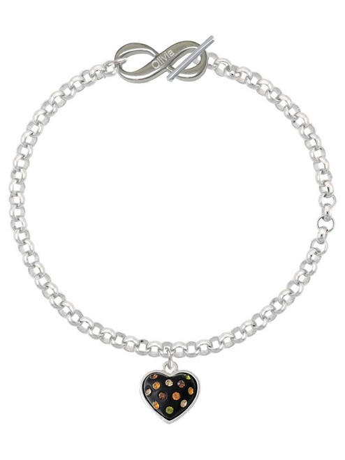 Silver Plated Black Resin Heart with Fall Crystals - Custom Engraved Infinity Toggle Bracelet: Personalized Jewelry Gift - Names, Initials, Dates, Bible Verses