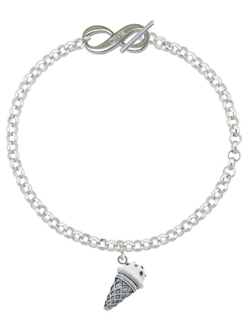 Silver Plated 3-D Resin Vanilla Ice Cream Cone with Crystals - Custom Engraved Infinity Toggle Bracelet: Personalized Jewelry Gift - Names, Initials, Dates, Bible Verses