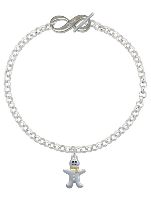 Two-tone Gingerbread Man with Crystal Buttons - Custom Engraved Infinity Toggle Bracelet: Personalized Jewelry Gift - Names, Initials, Dates, Bible Verses