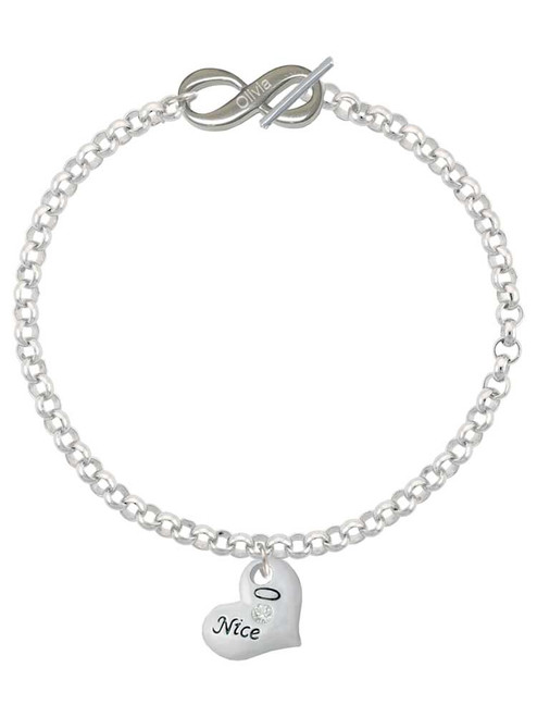 Silver Plated Naughty or Nice Heart with Crystals - Custom Engraved Infinity Toggle Bracelet: Personalized Jewelry Gift - Names, Initials, Dates, Bible Verses