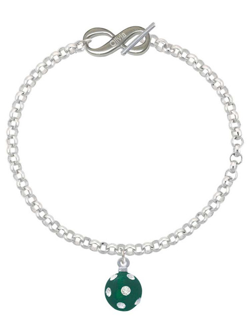 Silver Plated 3-D Frosted Green Resin Ornament with Crystals - Custom Engraved Infinity Toggle Bracelet: Personalized Jewelry Gift - Names, Initials, Dates, Bible Verses