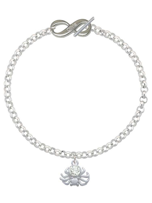 Silver Plated 3-D Clear Crystal Spider - Custom Engraved Infinity Toggle Bracelet: Personalized Jewelry Gift - Names, Initials, Dates, Bible Verses