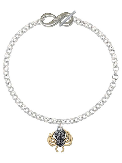Two-tone 3-D Textured Spider with Legs - Custom Engraved Infinity Toggle Bracelet: Personalized Jewelry Gift - Names, Initials, Dates, Bible Verses