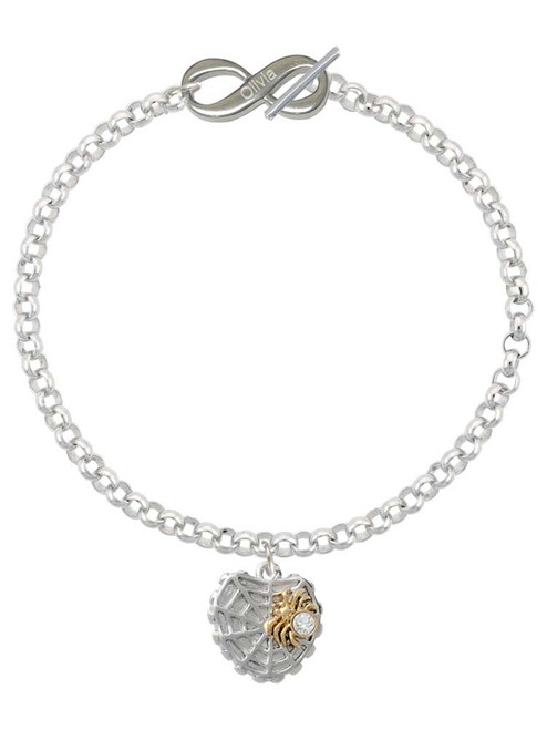 Two-tone Spider Web Heart with Crystal Spider - Custom Engraved Infinity Toggle Bracelet: Personalized Jewelry Gift - Names, Initials, Dates, Bible Verses