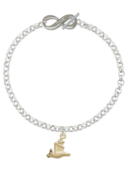 Gold-tone 3-D Flying Bat with Crystals - Custom Engraved Infinity Toggle Bracelet: Personalized Jewelry Gift - Names, Initials, Dates, Bible Verses