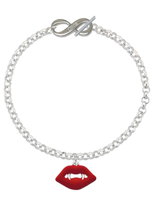 Silver Plated Red Enamel Vampire Lips - Custom Engraved Infinity Toggle Bracelet: Personalized Jewelry Gift - Names, Initials, Dates, Bible Verses
