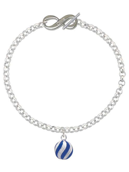 Silver Plated 3-D Blue Striped Ornament - Custom Engraved Infinity Toggle Bracelet: Personalized Jewelry Gift - Names, Initials, Dates, Bible Verses