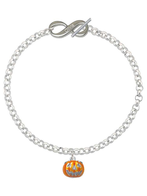 Silver Plated Small Orange Jack O'Lantern with Stem - Custom Engraved Infinity Toggle Bracelet: Personalized Jewelry Gift - Names, Initials, Dates, Bible Verses