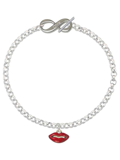 Gold-tone Small Translucent Red Lips - Custom Engraved Infinity Toggle Bracelet: Personalized Jewelry Gift - Names, Initials, Dates, Bible Verses