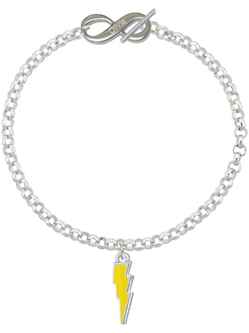 Silver Plated Yellow Lightning Bolt - Custom Engraved Infinity Toggle Bracelet: Personalized Jewelry Gift - Names, Initials, Dates, Bible Verses