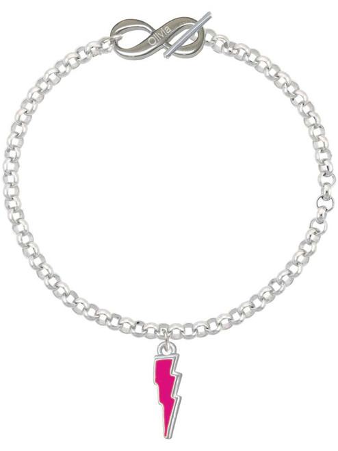 Silver Plated Hot Pink Lightning Bolt - Custom Engraved Infinity Toggle Bracelet: Personalized Jewelry Gift - Names, Initials, Dates, Bible Verses