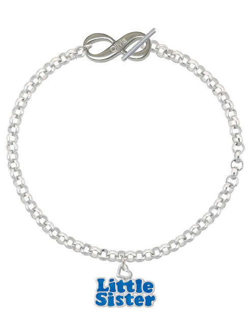 Royal Blue ''Little Sister'' with Heart - Custom Engraved Infinity Toggle Bracelet: Personalized Jewelry Gift - Names, Initials, Dates, Bible Verses