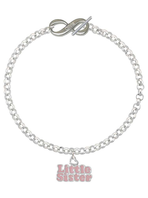 Pink ''Little Sister'' with Heart - Custom Engraved Infinity Toggle Bracelet: Personalized Jewelry Gift - Names, Initials, Dates, Bible Verses