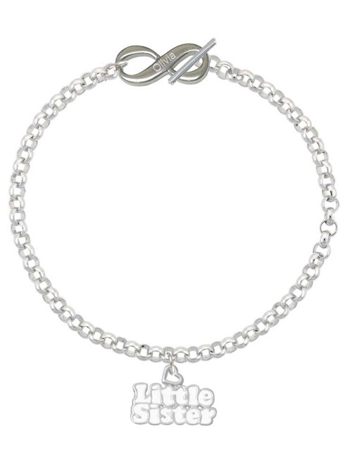 White ''Little Sister'' with Heart - Custom Engraved Infinity Toggle Bracelet: Personalized Jewelry Gift - Names, Initials, Dates, Bible Verses